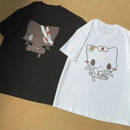 Couple Cute Cartoon Printed Funny Couple Sweet Short Sleeve O Neck Loose Y2k Harajuku Tops Casual Loose Cotton T Shirt Unisex