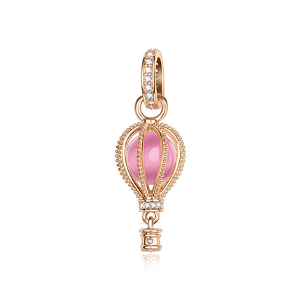 Fashionable 925 Sterling Silver Blue and Pink Hot Air Balloon Pendant Dangle Charm Fit Brand Bracelet Sparkling Jewelry