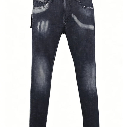 6058 Four Seasons New Men's Wash Grinding Hole Patch Paint Splash Ink Micro-bullet Leg Grey Jeans for Men