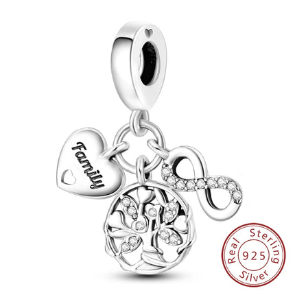 Original 925 Sterling Silver Charm Beads Love Heart Family Charms Pendant Fit Bracelet Charm Women DIY Jewelry Gift