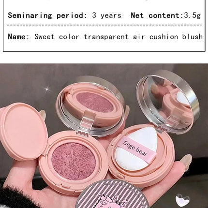 Gege Bear 3 Colors Matte Cream-Textured Cushion Blush with Puff,  Powder-free, Smooth Application, Create  Flawless Daily Makeup