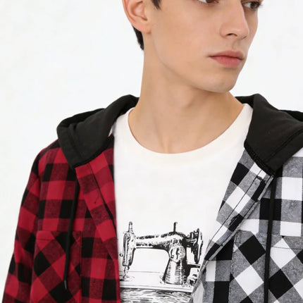 New Men Hooded Plaid Shirt Men Clothes Fashion Big Pocket Design Spring Autumn Long Sleeve Casual Shirt Tops