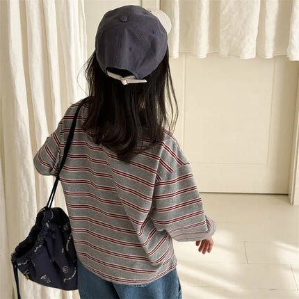 2026 Spring Children's Clothes Girls Long Sleeved T-shirts Toddler Boys Striped Tops Autumn 1-6Year Kids Polo Shirt