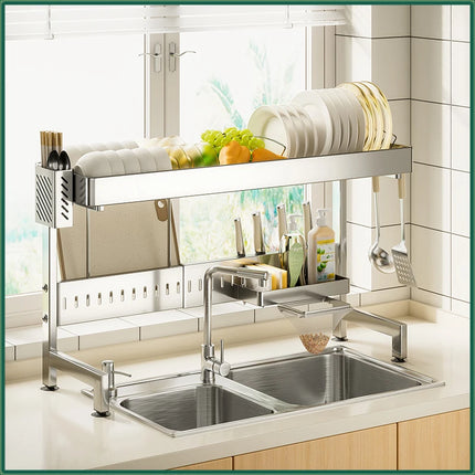 Adjustable Over Sink Dish Drainer Stainless Steel Kitchen Tableware Organizer Rack