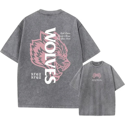 Men's Harajuku Casual Cotton Short Sleeve Washed T-Shirt Vintage Printed Street Hip Hop Retro Punk T Shirt Acid Wash TShirts top