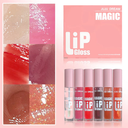 6 pcs Fine Sparkling Lip gloss set - Easy to color, non-stick，non-fading, moisturizing & shiny lip gloss set, a gift for ladies