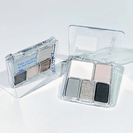 Korean Style Eyeshadow Palette 5 Colors Velvet Matte Pearl Shimmer Blendable Talc-Free Mini Holiday Gift Set