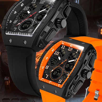 Men Sports Digital Wrist Watches For Male Clock Dual Display Man Tonneau Watches Chronograph Luminous Silicone Band Dropship
