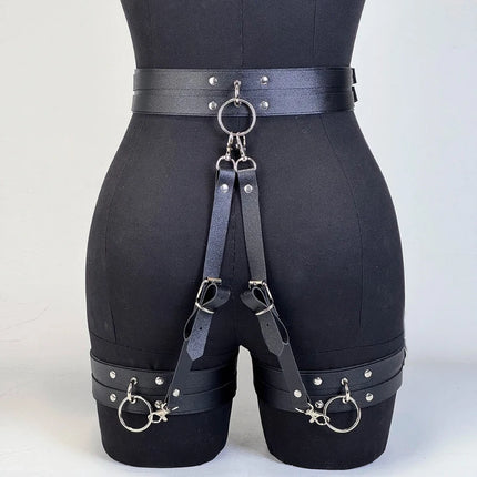 Women PU Leather Thigh Garter Belt Fashion Leg Straps Adjustable Punk Women Handcuffs Fetish Clothing Festival Rave Accessory