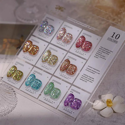 10 Colors Holographic Glitter Gel Nail Polish Spring Color Sparkling Sequins Soak Off Uv Led Varnish Nail Art Diy