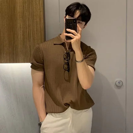 Summer New Men Knitted Shirts Short Sleeve Polo T-Shirts Tops Male Fashion Casual T Shirt Breathable Solid Polo Tee Man Clothing