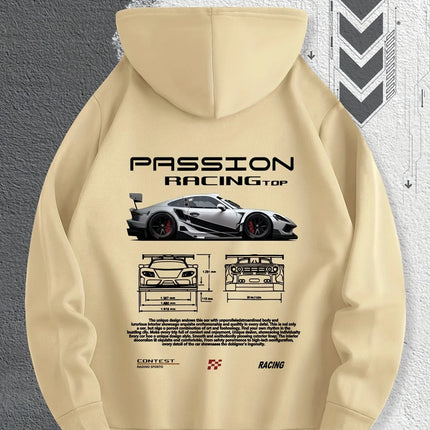 Men'S Passionate Racing Graphic Hoodie Featuring Race Cars and Sports Car Illustrations, Perfect for Everyday Wear