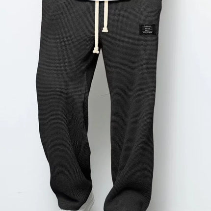 Men's spring-autumn trendy brand loose-fitting stretchy straight-leg sweatpants. Waffle fabric. Micro-bouncy sporty casual pants