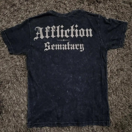 2000s affliction T-shirt Clothes Retro Punk Hip Hop Graphic Print Oversized T-shirt Men's New Round Neck Cotton Short Sleeve Tops