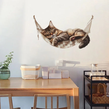 Leisurely Sleeping Little Beaver Flower Cat Creative Detachable PVC Wall Stickers Decoration Beautify Room Stickers