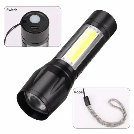 Portable COB+LED Pocket Flashlight Rechargeable Tactical Torch MINI 3 Lighting Mode with Side Lamp for Outdoor Camping Emergency