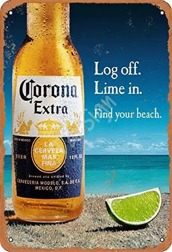TarSign Corona Beer Log Off in Find Your Beach Vintage Tin Sign Logo 12.8 Inches Advertising Eye-Catching Wall Decoration