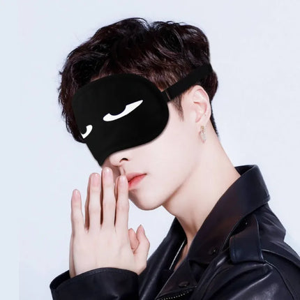 Cute Expression Black Blackout Eye Mask Women Girl Men Office Travel Essential Gift Unisex Funny Cartoon Nap Time Sleep Eye Mask