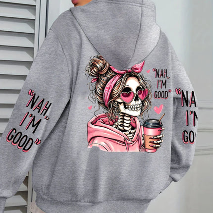 I'm Good Coffee Skull Funny Printing Womens Hoodie Loose Jogging Pullovers Fleece Autumn Sportswear Casual Y2K Unisex Hoody