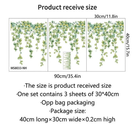 Home Decoration Gift Green Plant Vine Wall Stickers Eucalyptus Leaves Decal Self-adhesive Mural Art Bedroom Ornament