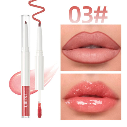 Double Head Mirror Lip Glaze 2 in 1 Lipliner Pen Water Light Lip Gloss Makeup Set Matte Velvet Lip Liner Pencil Contour Cosmetic