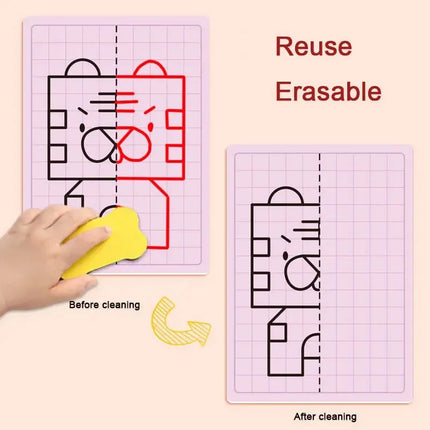 Kids Symmetrical Drawing Toy Cartoon Lattice Writing Board Reusable Pen Control Fine Motor Skill Educational Toys