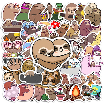 10/25/50PCS Cute Sloth Animal Cartoon Stickers for Laptop Luggage Phone Scooter Funny Vinyl Decal for Kids Girl Children Gift