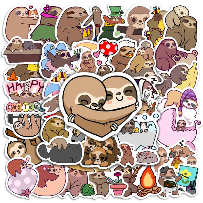 10/25/50PCS Cute Sloth Animal Cartoon Stickers for Laptop Luggage Phone Scooter Funny Vinyl Decal for Kids Girl Children Gift