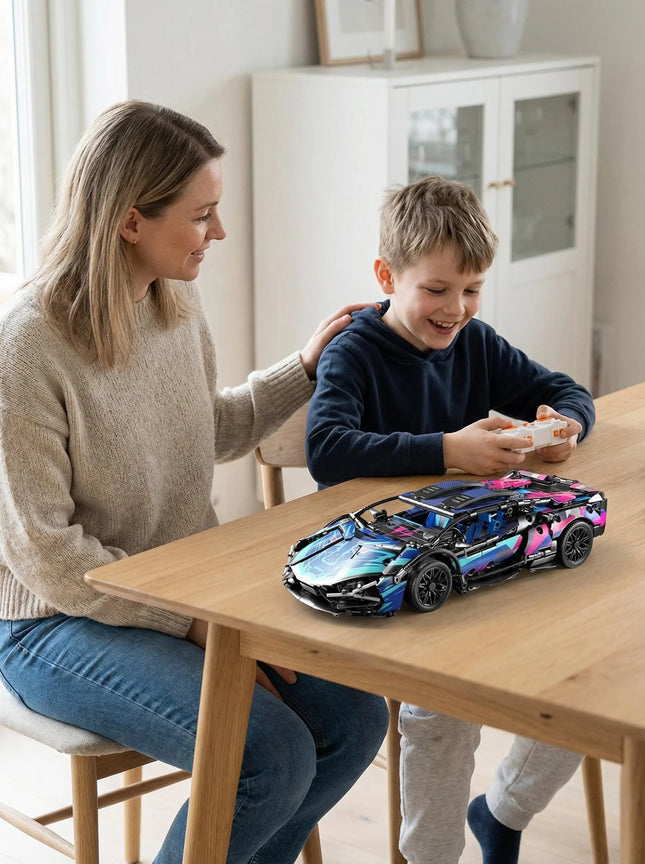 DIY 1:14 Technic Remote Control Race Car MOC Kit,1280PCS Blocks with Electronic Motor Sports Car Assembly Toy