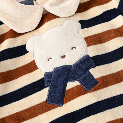 Kavkas Baby Rompers Velour Soft Kids Jumpsuit Stripe Cartoon Printing Baby Boys Clothes