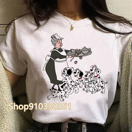 T-shirts Women Anime Tee Kawaii Animal Tshirt Dogs Graphic Cartoon 101 Dalmatian Short-sleeved Female Harajuku Clothes