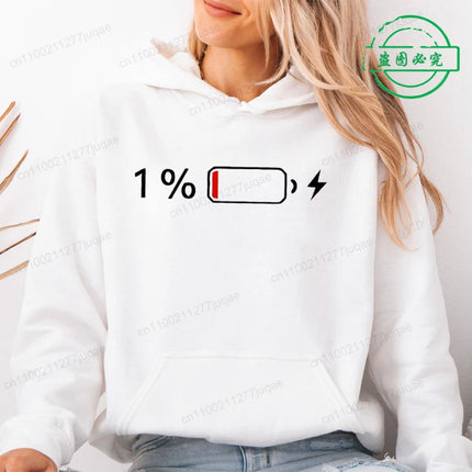 1% Battery Design Zip Up Sweatshirts Low Battery Print Women Fleece Hoodies Tops Fashion Zipper Hoodies Unisex Men Jackets Coats