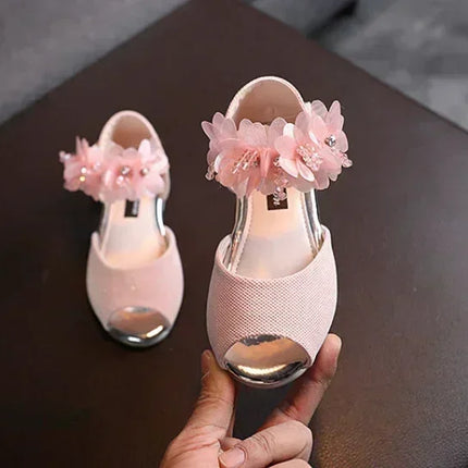 Summer New Style Children's Sandals Girls Fashion Rhinestone Flower Princess Shoes Little Girls Soft Soled Dance Shoes Girls