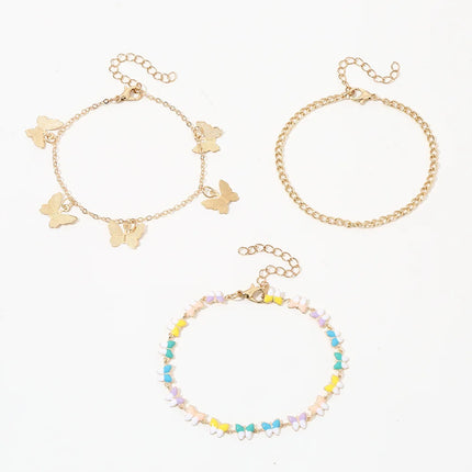 3pcs/set Layered Butterfly Anklet Set: Stackable Foot Jewelry for Beach Days & Free-Spirited Style.