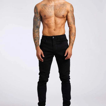 Mens Jeans Elastic Skinny Solid Color Stretch Pencil Pants Slim Fit Denim Jeans Jogging Streetwear Cowboy Casual Trousers Blck