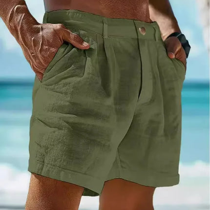 2026 Summer Cotton Linen Shorts for Men Solid Casual Button Pocket Beach Shorts Men's Comfortable Simple Vacation Leiture Pants