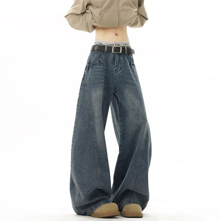 Wide Leg Jeans Men Denim Dark Blue Floor Sweeping Baggy Trousers Street Dance Hip Hop Unisex Urban Fashion Urban Streetwear