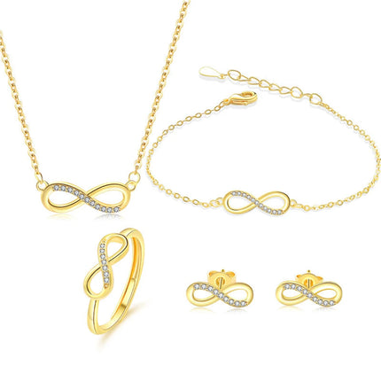 925 Sterling Silver Jewelry Set Inlaid Crystal Zircon Women's Mobius Loop Necklace Bracelet Earrings, Party Gift Jewelry