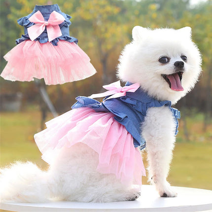 Summer Puppy Clothes Pet Denim Dresses for Small Dogs Pomeranian Chihuahua Dog Kitten Skirt Princess Dress Pink Girls Clothing