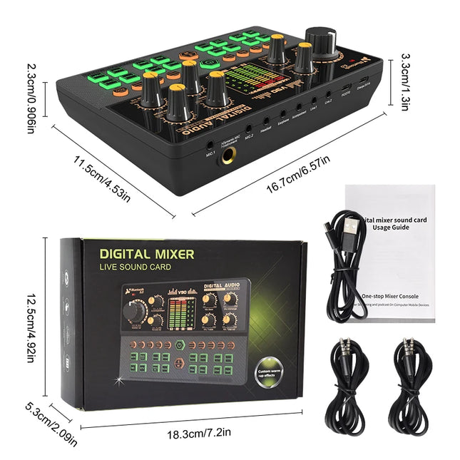 Gaming Audio Mixer, Streaming Mixer with Audio Interface BT Sound Board Voice Changer Sound Card, for PC Phone Live Streaming