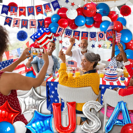 USA Theme Party Decorations American Flag Tattoo Sticker,flag Plates,banner,cups 4th Of July Independence Day Patriotic Supplies