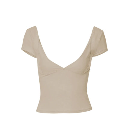 Lamuusaa y2k Tops Women Summer Clothes Sweet Solid Color V Neck Short Sleeve T Shirts Tanks 2000s Aesthetic Tees Streetwear