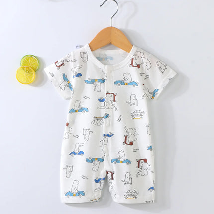 2025 New Baby Onesies Climbing Clothes Pure Cotton Summer Newborn Boys Girls Rompers Short-Sleeved Thin Harness Infant Clothes