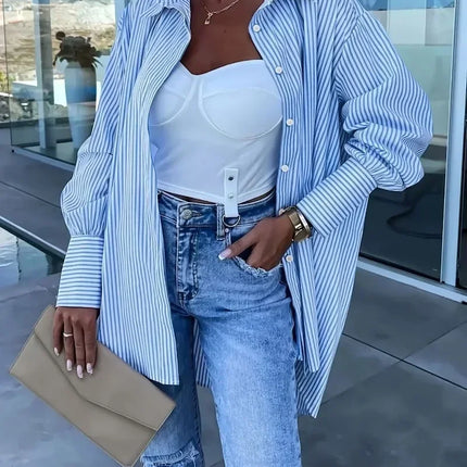 Women's Fashion Plus Size 1XL-5XL Summer Striped Top New Comfortable Casual Loose Long-sleeved Shirt