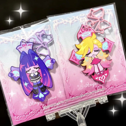 Anime Panty Stocking with Garterbelt Stocking Panty Cosplay Keychain Kawaii Acrylic Pendant Keyring Key Chain Bag Accessories