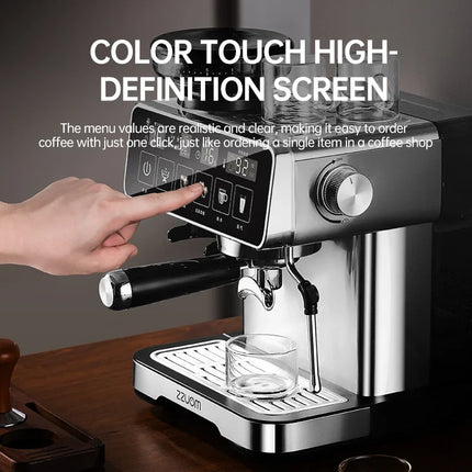 20Bar Fully Automatic Espresso Machine, Built-in Grinder, Smart Touchscreen, Stainless Stee,With milk frother