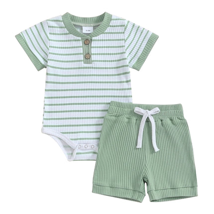 Pudcoco Infant Baby Girl Boy 2Piece Outfits Summer Striped Short Sleeve Romper Elastic Shorts Set Toddler Newborn Girl Boy 0-18M
