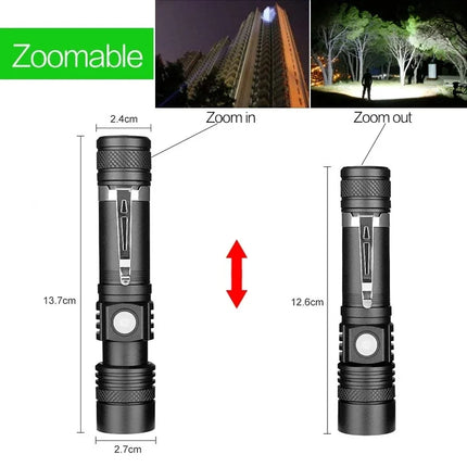 Super Bright T6 Flashlight USB Rechargeable Tactical Zoom Torch Portable Pen Clip Work Lamp Outdoor Camping Fishing Flashlight