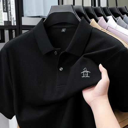 High end brand polo shirt men's short sleeved penguin embroidered top summer new 100% cotton comfortable business casual T-shirt