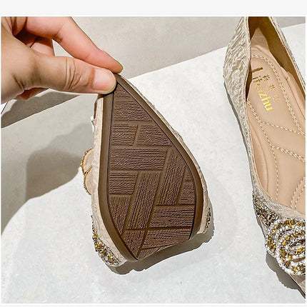Women Flat Elegant Fashion Women Flat Fashion Ballet Shoes Ladies Bling Crystal Bow Tie Pointed Toe Flats Shoes Zapatos De Mujer